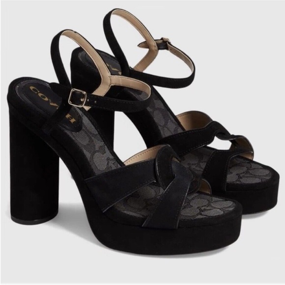 Coach Talina Suede Black Platform Sandals - Picture 16 of 16